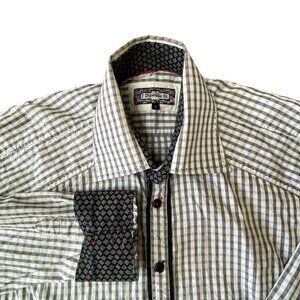 7 Downie St Button Down Shirt Mens Size 4 Medium Flip Cuff Black White Check